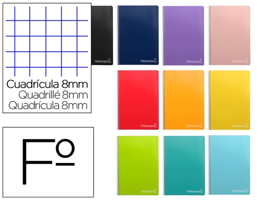 [2009912] LIDERPAPEL - CUADERNO ESPIRAL FOLIO INSPIRE TAPA DURA 80H 60 GR CUADRO 8MM CON MARGEN COLORES SURTIDOS (Ref.BF66)