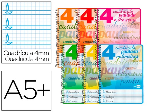 [2073928] LIDERPAPEL - CUADERNO ESPIRAL CUARTO PAUTAGUIA TAPA DURA 80H 80 GR CUADRO PAUTADO 4MM CON MARGEN (Ref.BC68)