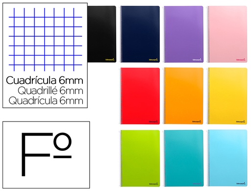 [2008196] LIDERPAPEL - CUADERNO ESPIRAL FOLIO WRITE TAPA BLANDA 80H 60 GR CUADRO 6MM CON MARGEN COLORES SURTIDOS (Ref.BF07)
