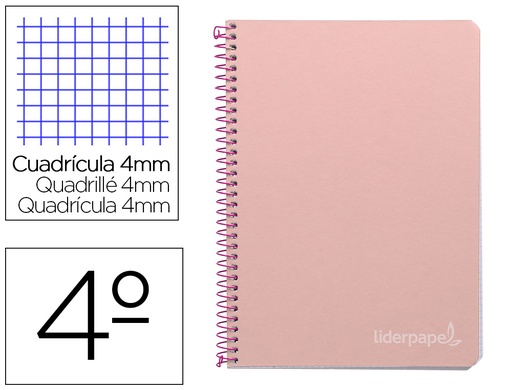 [2009786] LIDERPAPEL - CUADERNO ESPIRAL CUARTO INSPIRE TAPA DURA 80H 60 GR CUADRO 4MM CONMARGEN COLOR ROSA (Ref.BC58)