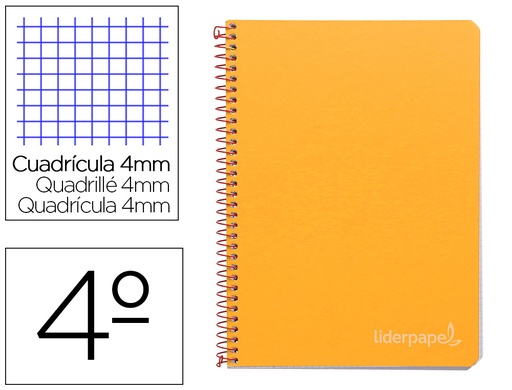 [2009783] LIDERPAPEL - CUADERNO ESPIRAL CUARTO INSPIRE TAPA DURA 80H 60 GR CUADRO 4MM CONMARGEN NARANJA (Ref.BC26)