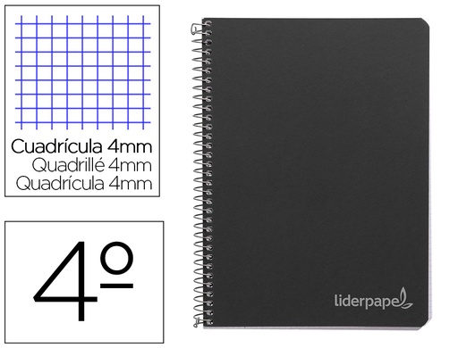 [2009784] LIDERPAPEL - CUADERNO ESPIRAL CUARTO INSPIRE TAPA DURA 80H 60 GR CUADRO 4MM CONMARGEN NEGRO (Ref.BC23)