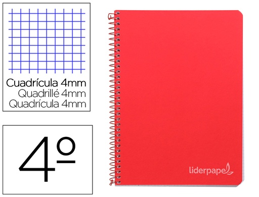 [2009785] LIDERPAPEL - CUADERNO ESPIRAL CUARTO INSPIRE TAPA DURA 80H 60 GR CUADRO 4MM CONMARGEN ROJO (Ref.BC24)