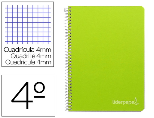 [2009789] LIDERPAPEL - CUADERNO ESPIRAL CUARTO INSPIRE TAPA DURA 80H 60 GR CUADRO 4MM CONMARGEN VERDE (Ref.BC25)