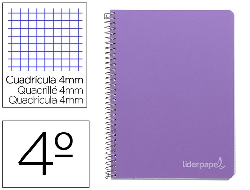 [2009790] LIDERPAPEL - CUADERNO ESPIRAL CUARTO INSPIRE TAPA DURA 80H 60 GR CUADRO 4MM CONMARGEN VIOLETA (Ref.BC28)