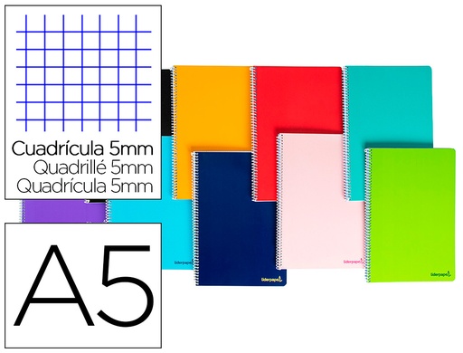 [2008191] LIDERPAPEL - CUADERNO ESPIRAL A5 MICRO WRITE TAPA BLANDA 80H 60 GR CUADRO 5MM 6 TALADROS COLORES SURTIDOS (Ref.BJ01)