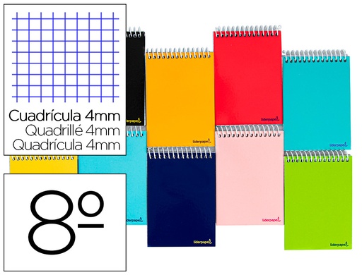 [2009804] LIDERPAPEL - CUADERNO ESPIRAL BOLSILLO OCTAVO APAISADO WRITE TAPA BLANDA 80H 60 GR CUADRO 4MM COLORES SURTIDOS (Ref.BQ03)