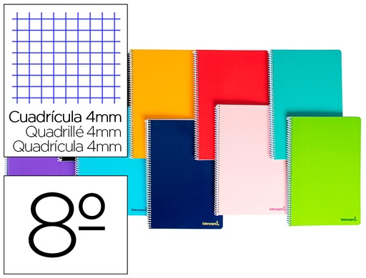 [2009860] LIDERPAPEL - CUADERNO ESPIRAL BOLSILLO OCTAVO WRITE TAPA BLANDA 80H 60 GR CUADRO 4MM COLORES SURTIDOS (Ref.BQ06)