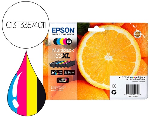 [9064020] EPSON - Multipack 5 colores Cartuchos ORIGINALES Inyección De Tinta XL 33 Claria Premium tinta (Ref.C13T33574010)