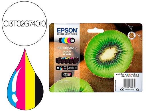 [9154559] EPSON - Ink-jet 202 xl xp-6000 / xp-6005 / xp-6100 / xp-6105 pack 5 negro amarillo cian magenta photo negro 650 pag (Ref. C13T02G74010)