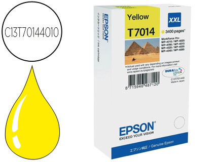 [9057660] EPSON - Cartuchos ORIGINALES Inyección De Tinta STYLUS T7014 AMARILLO XL WP-4000 4500 CAPACIDAD 3400 PAG (Ref.C13T70144010)