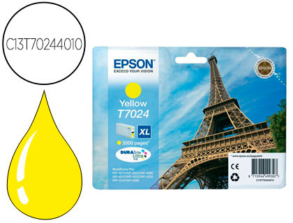 [9057656] EPSON - Cartuchos ORIGINALES Inyección De Tinta T7024 AMARILLO 2K (Ref.C13T70244010)