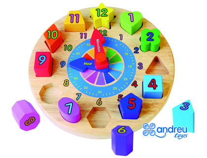 [2068308] ANDREUTOYS - Puzzle reloj madera figuras geometricas 22x4 cm (Ref. 16049)