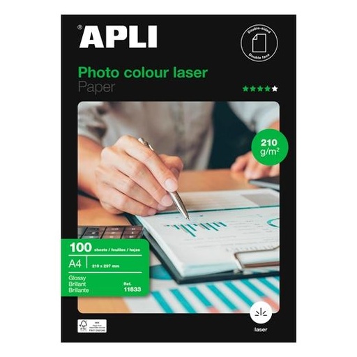 [9933695] APLI - PAPEL LASER-COPY A4 210g 100h FOTO GLOSSY 2 CARAS (Ref.11833)