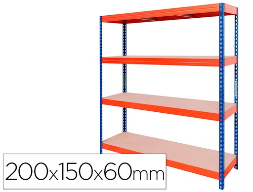 [2159873] AR STORAGE - Estanteria metalica ar stabil xl 200x150x60 cm 4 estantes 500 kg por estante bandeja de madera sin tornillos color (Ref. ST18401-/15J408G00)