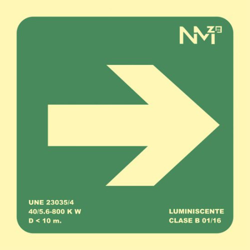 [2160654] ARCHIVO 2000 - Pictograma flecha derecha pvc verde luminiscente 224x224 mm (Ref. 6170-10HD VE)