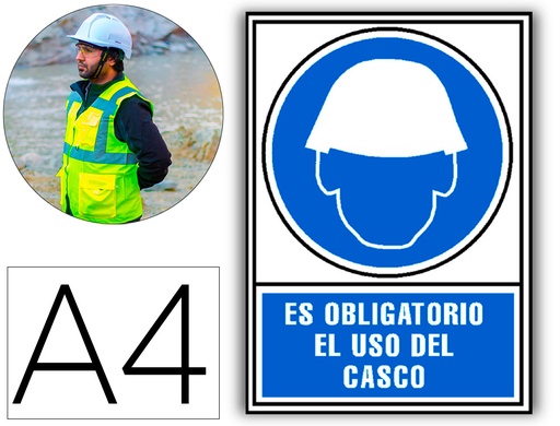 [2160673] ARCHIVO 2000 - Pictograma obligatorio uso de casco pvc azul luminiscente 210x297 mm (Ref. 6173-01 AZ)