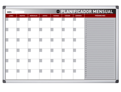 [2156187] BI-OFFICE - Planning magnetico mensual lacado marco aluminio rotulable 60x45 cm (Ref. GA02179170)