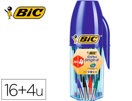 [2162920] BIC - Boligrafo cristal mega tubo 16+4 unidades colores surtidos 8 azules / 5 negros / 4 rojos/ 3 verdes (Ref. 929081)