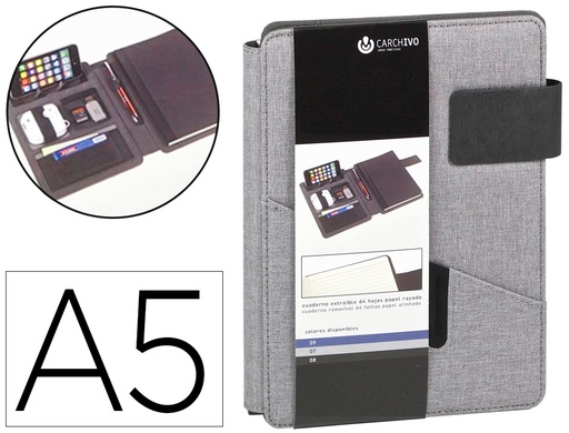 [9159879] CARCHIVO - Portanotas venture din a5 con soporte smartphone cuaderno color gris (Ref. 23015007)