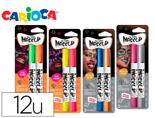 [2162748] CARIOCA - Barra de maquillaje mask up neon / metallic expositor 12 blister de 2 barras colores surtidos (Ref. 52014)