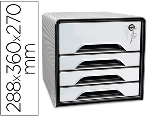 [2159979] CEP - Fichero cajones de sobremesa smoove secure con cerradura 4 cajones color blanco/negro 288x360x270 mm (Ref. 1073110511)