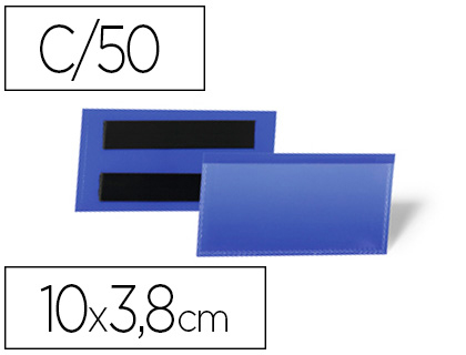 [2155891] DURABLE - Funda magnetica 100x38 mm plastico azul ventana transparente pack de 50 unidades (Ref. 1741-07)