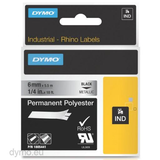 [9932931] DYMO - RHINO CINTA ID1-6, NEGRO SOBRE GRIS METÁLICO, 6MMX5´5M, POLIÉSTER (Ref.1805441)