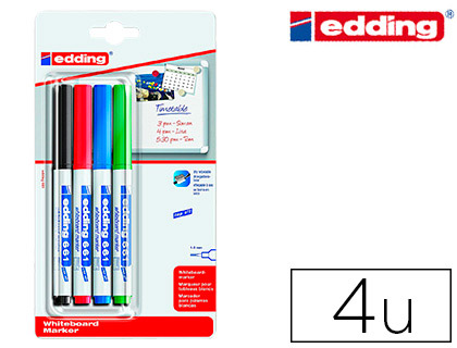 [2151886] EDDING - Rotulador para pizarra blanca 661 punta redonda 1-2 mm blister de 4 unidades colores surtidas recargable (Ref. 661/4 S)