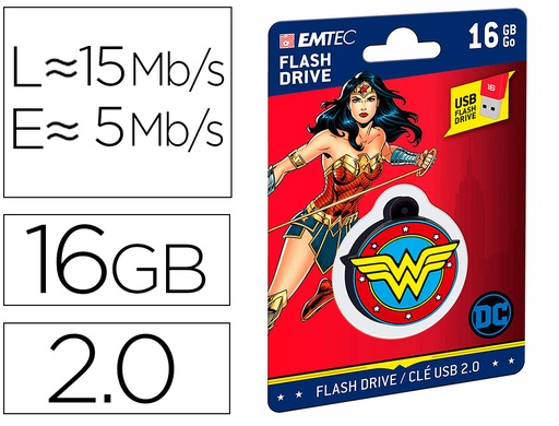 [2160161] EMTEC - Memoria usb flash 16 gb usb 2.0 collector wonder woman (Ref. E172747)