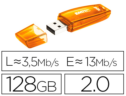[2156214] EMTEC - Memoria usb flash c410 128 gb 2.0 naranja (Ref. E144928) (Canon L.P.I. 0,24€ Incluido)