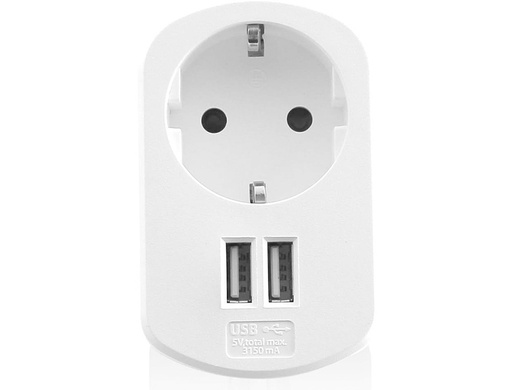 [9160620] EWENT - Cargador pared 2 puertos usb 3.4 a cargador con toma de corriente (Ref. EW1211)
