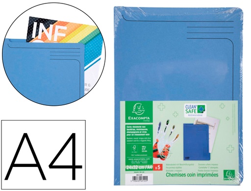 [2162330] EXACOMPTA - Carpeta dossier uñero clean safe cartulina 400 gr din A4 azul paquete de 5 unidades (Ref. 48122E)