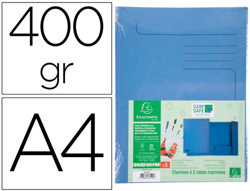 [2162329] EXACOMPTA - Subcarpeta cartulina clean safe din A4 con 2 solapas azul 400 gr paquete de 5 unidades (Ref. 33122E)