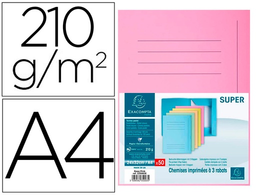 [2159909] EXACOMPTA - Subcarpeta cartulina con 3 solapas din A4 impresa rosa 210 gr (Ref. 235003E)