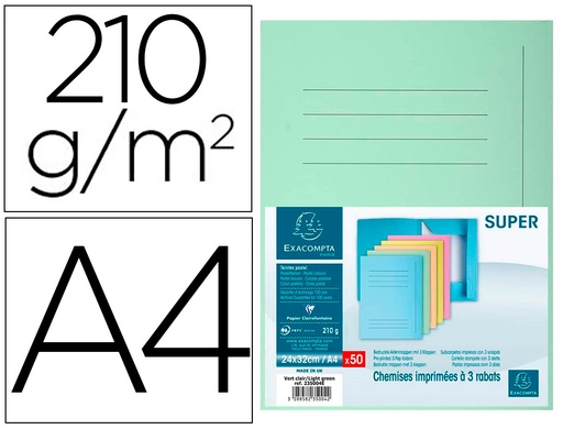 [2159910] EXACOMPTA - Subcarpeta cartulina con 3 solapas din A4 impresa verde claro 210 gr (Ref. 235004E)