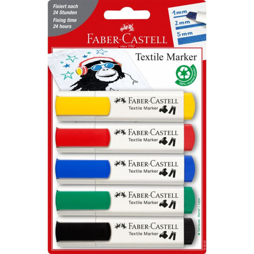 [9937317] FABER CASTELL - MARCADOR TEXTIL COLORES SURTIDOS BÁSICOS BLISTER -5U- (Ref.159520)