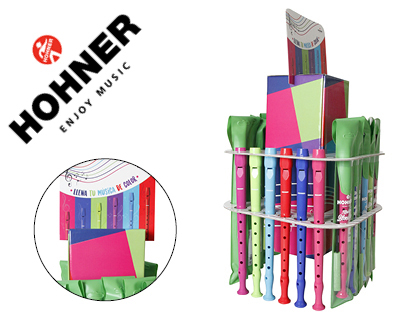 [2152074] HOHNER - Flauta gama colores expositor sobremesa de 36 unidades surtidas 6 por color 140x140x400 mm (Ref. EXP HOH COL)