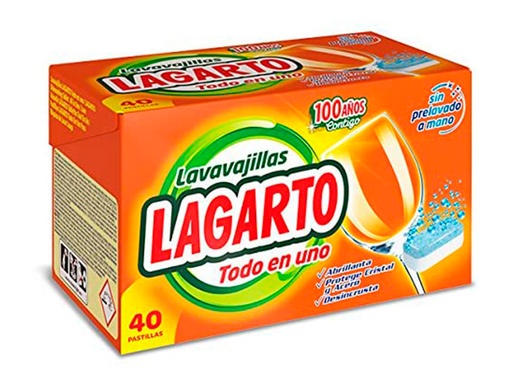 [2160179] LAGARTO - Pastilla lavavajillas todo en uno abrillanta desincrusta y protege sin prelavado caja de 40 unidades (Ref. 160179)