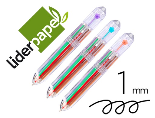 [2159576] LIDERPAPEL - Boligrafo 10 en 1 cuerpo transparente 10 colores 1 mm retractil (Ref. BW02)