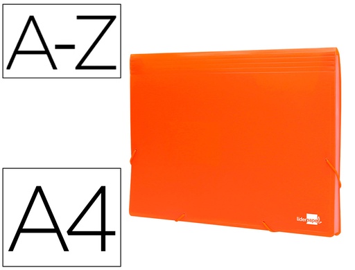 [2011055] LIDERPAPEL - Carpeta clasificador fuelle polipropileno din A4 naranja fluor opaco 13 departamentos (Ref. FU37)