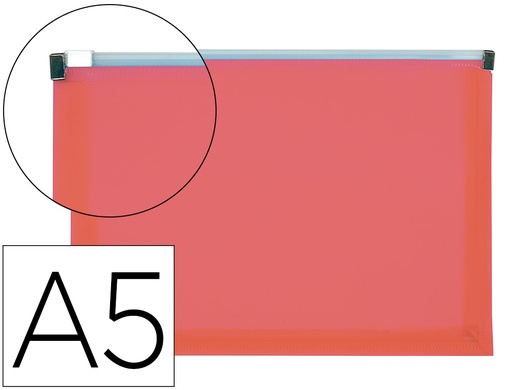 [2011295] LIDERPAPEL - Carpeta dossier a5 cierre de cremallera rojo translucido (Ref. DS81)