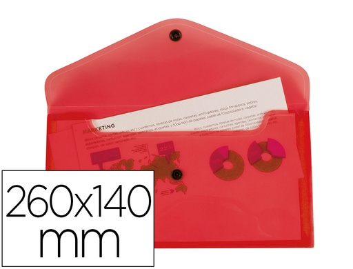 [2011293] LIDERPAPEL - Carpeta dossier broche polipropileno tamaño sobre americano 260x140 mm rojo translucido (Ref. DS79)