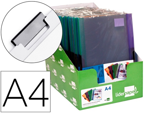 [2053837] LIDERPAPEL - Carpeta dossier pinza lateral polipropileno din A4 30 hojas pack de 4 colores surtidos (Ref. DP18)