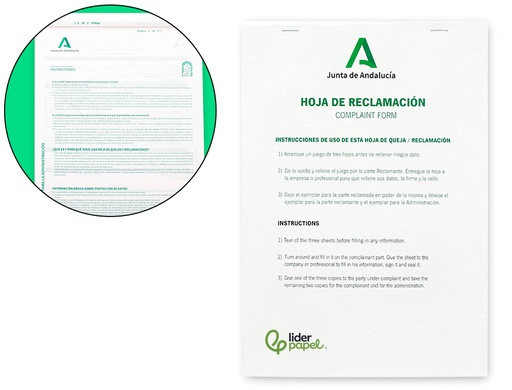 [2077739] LIDERPAPEL - LIBRO HOJAS DE RECLAMACIONES JUNTA DE ANDALUCIA DIN A4 25 JUEGOS ORIGINAL + 2 COPIAS (Ref.LQ01)