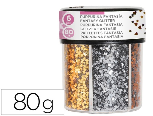 [2010734] LIDERPAPEL - Purpurina fantasia corazon y estrella color oro y plata bote de 80gr (Ref. NT01)