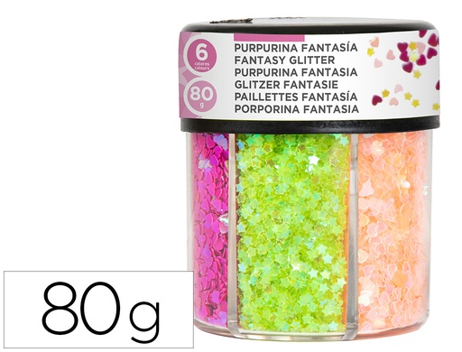 [2010735] LIDERPAPEL - Purpurina fantasia corazon y estrella colores neon bote de 80gr (Ref. NT02)