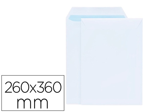 [2006204] LIDERPAPEL - SOBRE BOLSA BLANCO 260X360 MM SOLAPA TIRA DE SILICONA PAPEL OFFSET 100 GR CAJA DE 250 UNIDADES (Ref.SL39)