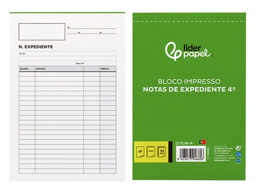 [2094660] LIDERPAPEL - Talonario notas de expediente cuarto duplo -texto en portugues (Ref. TL16-P)