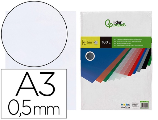 [2010750] LIDERPAPEL - Tapa encuadernacion polipropileno a3 0.5 mm transparente paquete de 100 unidades (Ref. TE30)